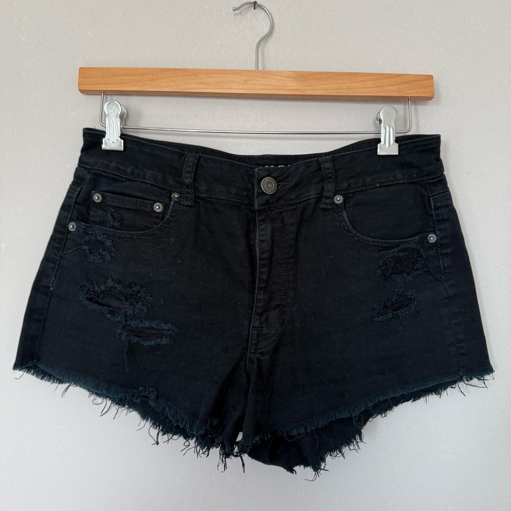 American Eagle Outfitters Black Distressed Jean Shorts Women size 12